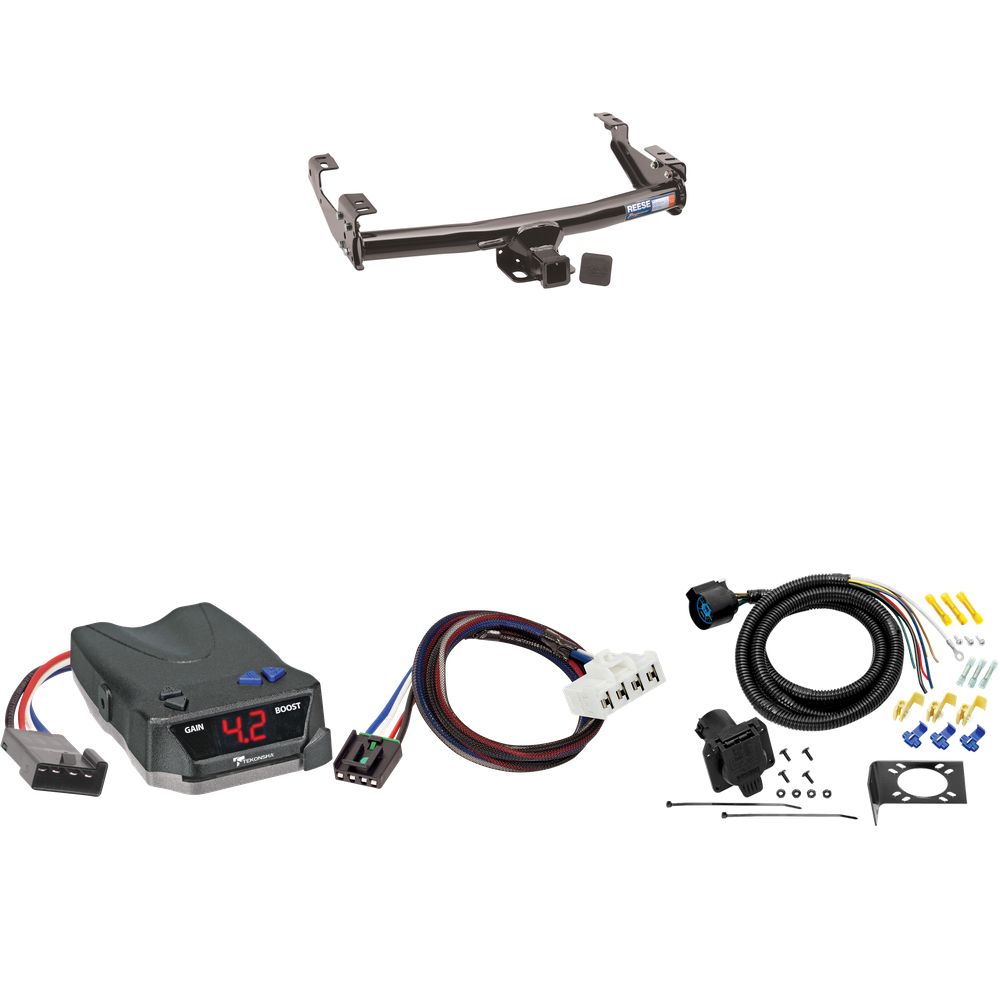 Fits 1995-2001 Dodge Ram 1500 Trailer Hitch Tow PKG w/ Tekonsha BRAKE-EVN Brake Control + Plug & Play BC Adapter + 7-Way RV Wiring By Reese Towpower