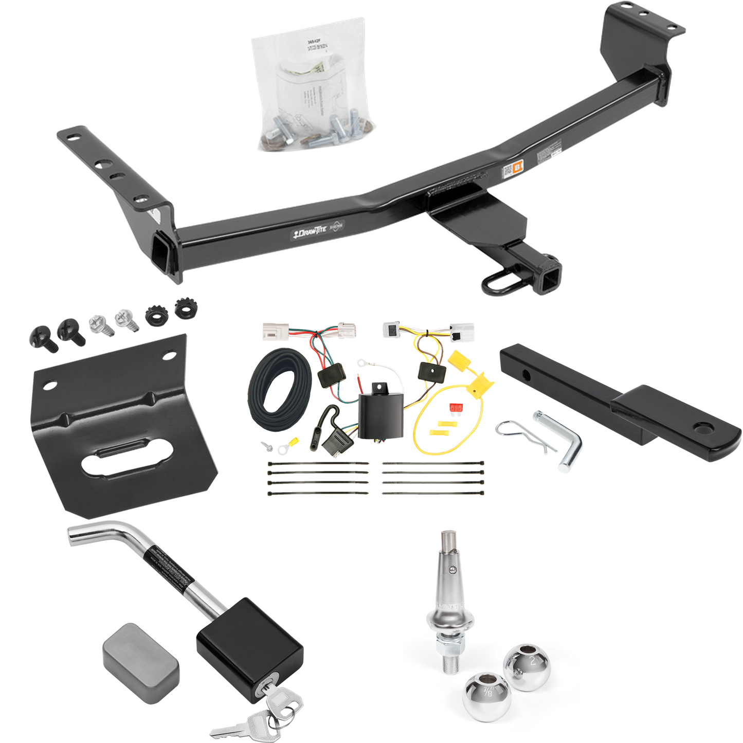 Se adapta al paquete de enganche de remolque Nissan Rogue Select 2014-2014 con arnés de cableado de 4 planos + barra de tracción + bolas intercambiables de 1-7/8" y 2" + soporte de cableado + bloqueo de enganche de Draw-Tite