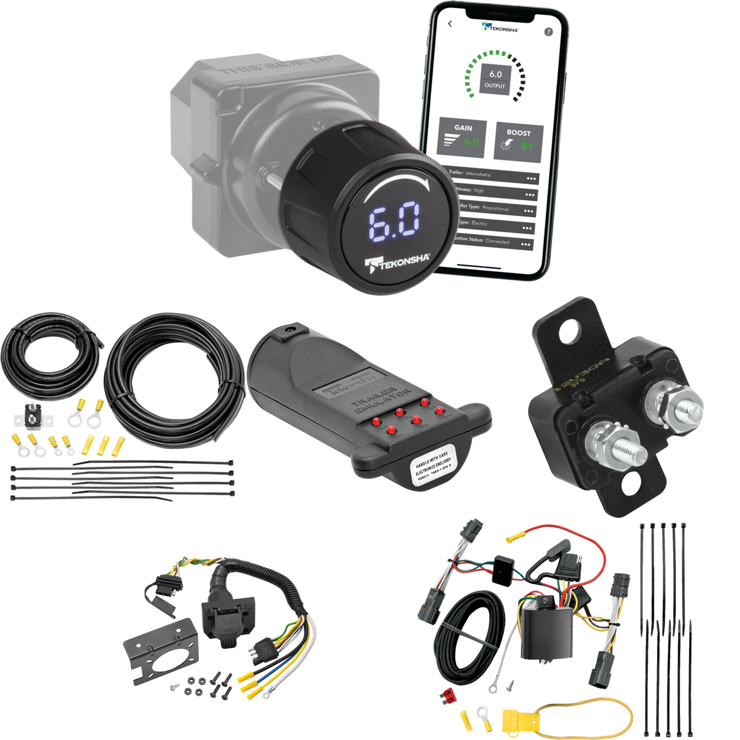 Se adapta al cableado de RV de 7 vías KIA Sedona 2006-2012 + control de freno inalámbrico Bluetooth Tekonsha Prodigy iD + probador de 7 vías y emulador de remolque de Tekonsha