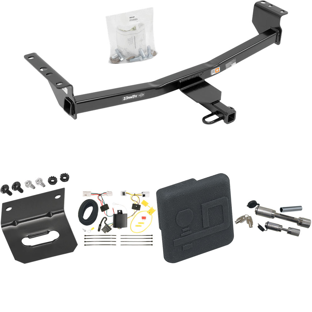 Se adapta al paquete de remolque con enganche para remolque Nissan Rogue 2014-2020 con arnés de cableado plano de 4 + cubierta de enganche + enganche doble y cerraduras de acoplador (excluye: modelos deportivos) de Draw-Tite