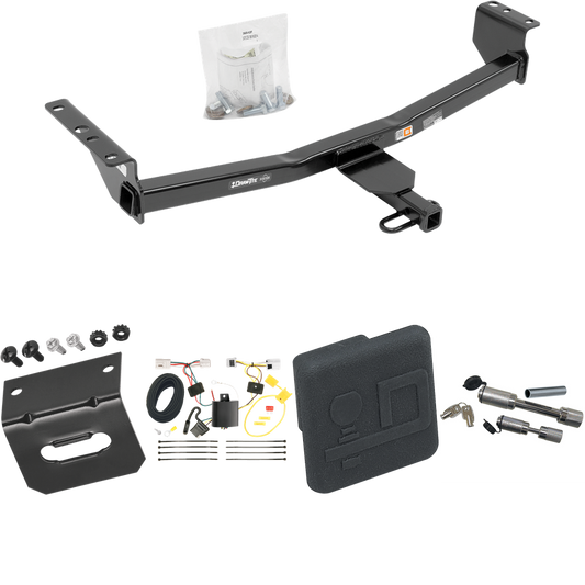 Fits 2014-2020 Nissan Rogue Trailer Hitch Tow PKG w/ 4-Flat Wiring Harness + Hitch Cover + Dual Hitch & Coupler Locks (Excludes: Sport Models) By Draw-Tite