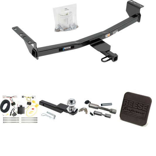 Fits 2014-2014 Nissan Rogue Select Trailer Hitch Tow PKG w/ 4-Flat Wiring Harness + Interlock Starter Kit w/ 2" Ball 1-1/4" Drop 3/4" Rise + Hitch Cover + Dual Hitch & Coupler Locks By Reese Towpower