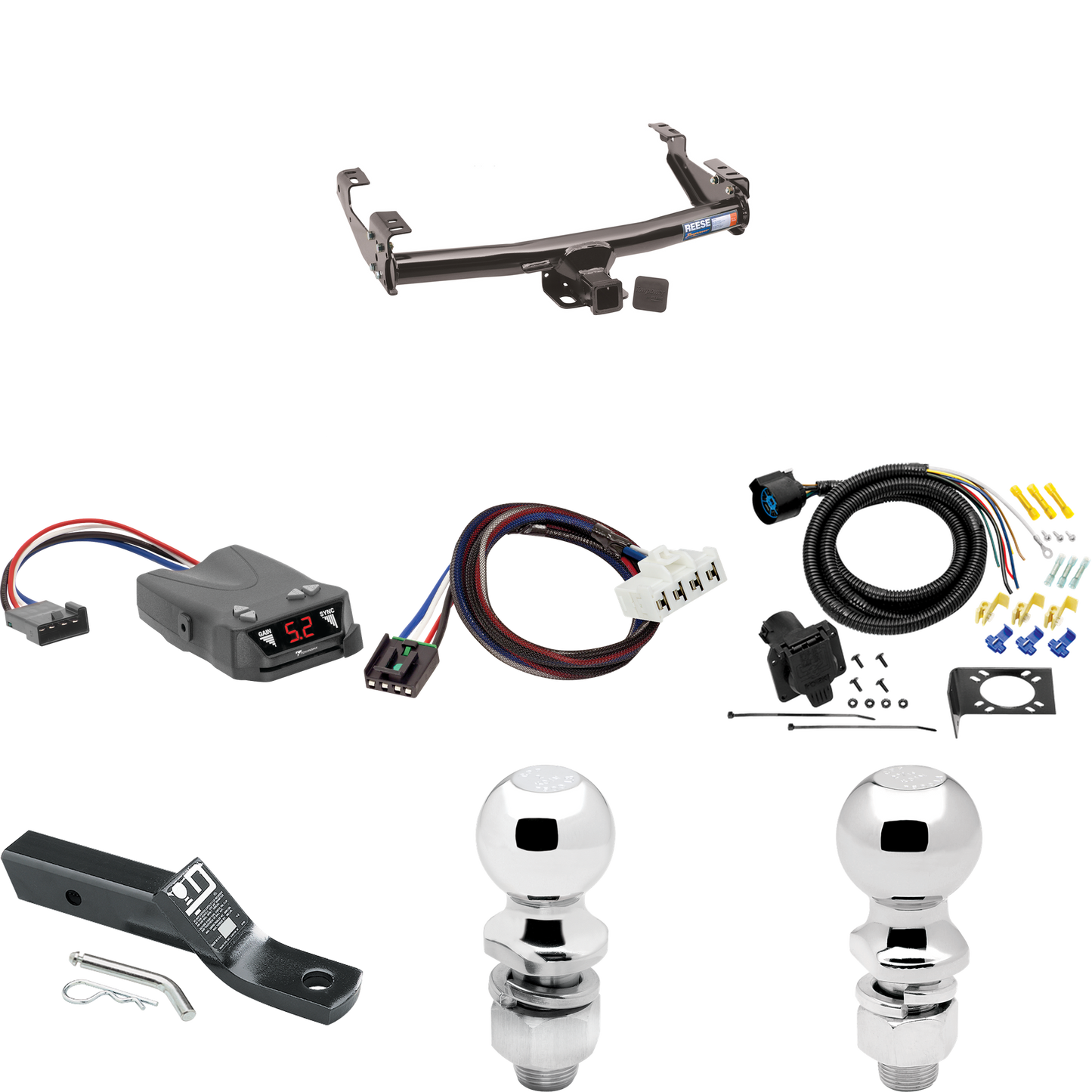 Fits 1995-2001 Dodge Ram 1500 Trailer Hitch Tow PKG w/ Tekonsha Brakeman IV Brake Control + Plug & Play BC Adapter + 7-Way RV Wiring + 2" & 2-5/16" Ball & Drop Mount By Reese Towpower