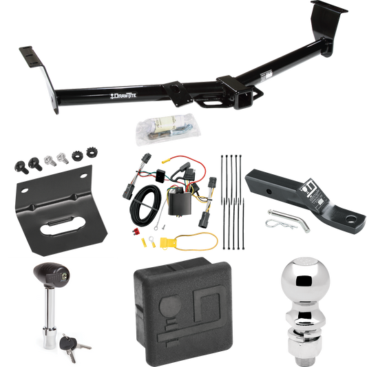 Fits 2006-2012 KIA Sedona Trailer Hitch Tow PKG w/ 4-Flat Wiring + Ball Mount w/ 2" Drop + 2-5/16" Ball + Wiring Bracket + Hitch Lock + Hitch Cover (For 118.9" Wheelbase Models) By Draw-Tite