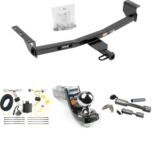 Fits 2008-2013 Nissan Rogue Trailer Hitch Tow PKG w/ 4-Flat Wiring Harness + Interlock Starter Kit w/ 2" Ball 2-1/2" Drop 2" Rise + Dual Hitch & Coupler Locks (Excludes: Krom Models) By Reese Towpower