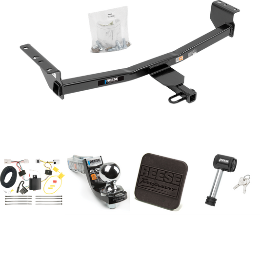 Fits 2014-2023 Nissan Rogue Trailer Hitch Tow PKG w/ 4-Flat Wiring Harness + Interlock Starter Kit w/ 2" Ball 2-1/2" Drop 2" Rise + Hitch Cover + Hitch Lock (Excludes: Sport Models) By Reese Towpower