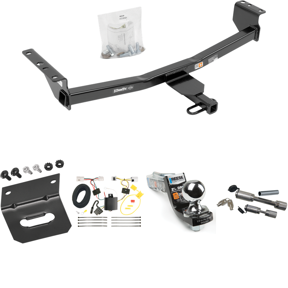 Fits 2014-2014 Nissan Rogue Select Trailer Hitch Tow PKG w/ 4-Flat Wiring Harness + Interlock Starter Kit w/ 2" Ball 2-1/2" Drop 2" Rise + Wiring Bracket + Dual Hitch & Coupler Locks By Draw-Tite