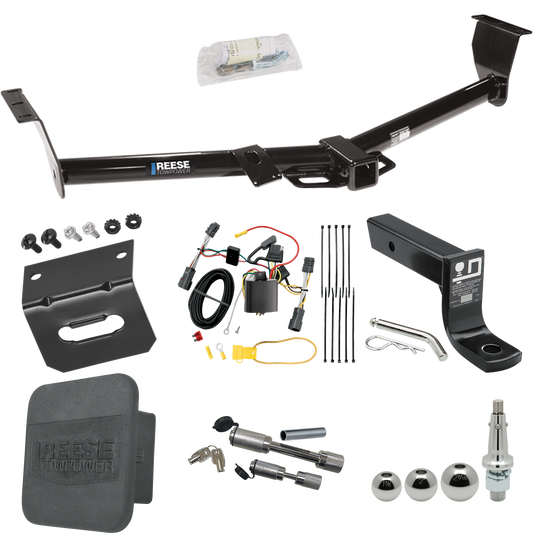 Fits 2007-2009 Hyundai Entourage Trailer Hitch Tow PKG w/ 4-Flat Wiring + Ball Mount w/ 4" Drop + Interchangeable Ball 1-7/8" & 2" & 2-5/16" + Wiring Bracket + Dual Hitch & Coupler Locks + Hitch Cover By Reese Towpower