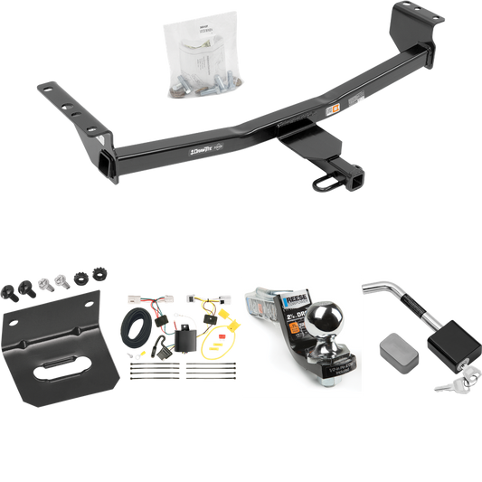 Fits 2008-2013 Nissan Rogue Trailer Hitch Tow PKG w/ 4-Flat Wiring Harness + Interlock Starter Kit w/ 2" Ball 2-1/2" Drop 2" Rise + Wiring Bracket + Hitch Lock (Excludes: Krom Models) By Draw-Tite