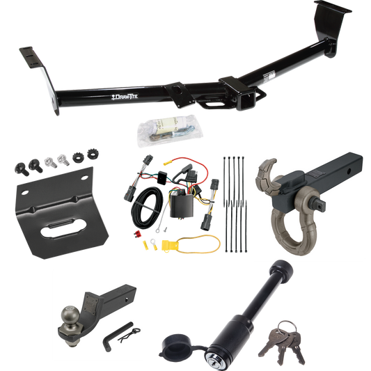 Fits 2007-2009 Hyundai Entourage Trailer Hitch Tow PKG w/ 4-Flat Wiring + Interlock Tactical Starter Kit w/ 2" Drop & 2" Ball + Tactical Hook & Shackle Mount + Tactical Dogbone Lock + Wiring Bracket By Draw-Tite