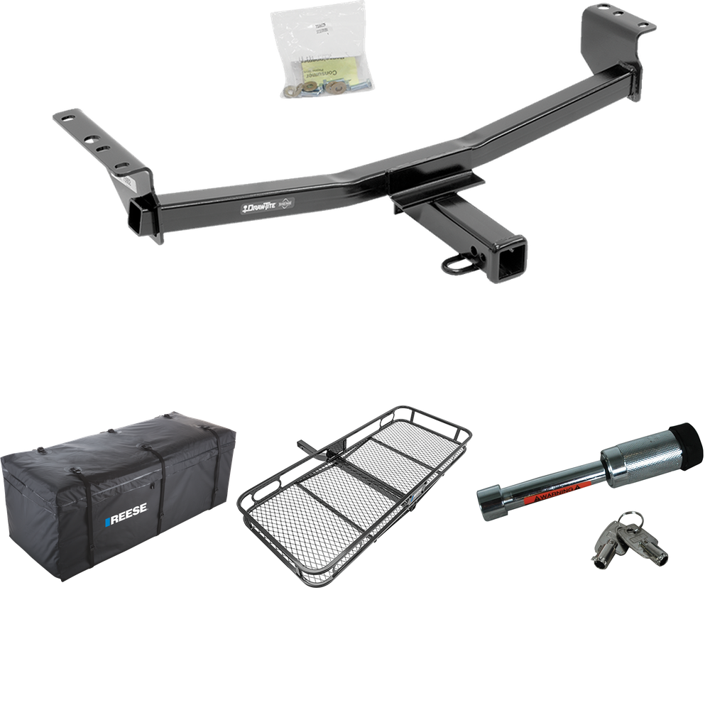 Fits 2014-2020 Nissan Rogue Trailer Hitch Tow PKG w/ 60" x 24" Cargo Carrier + Cargo Bag + Hitch Lock (Excludes: Sport Models) By Draw-Tite