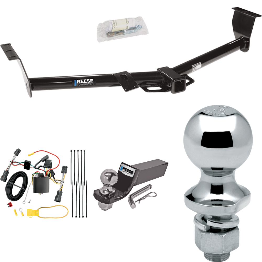 Se adapta al paquete de enganche de remolque KIA Sedona 2006-2012 con cableado plano de 4 + kit de montaje de bola de inicio con caída de 2" y bola de 2" + bola de 1-7/8" (para modelos de distancia entre ejes de 118,9") de Reese Towpower