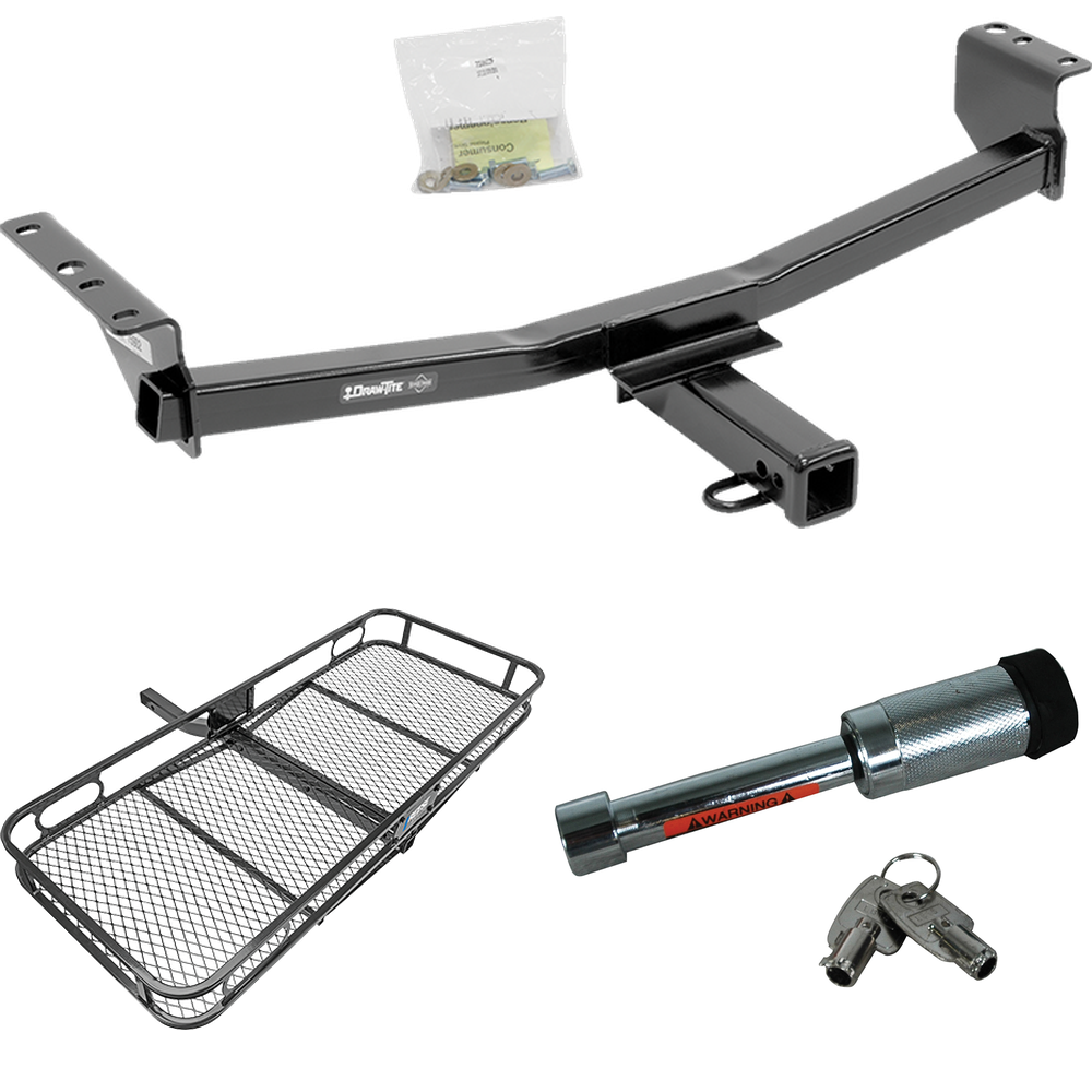 Fits 2008-2013 Nissan Rogue Trailer Hitch Tow PKG w/ 60" x 24" Cargo Carrier + Hitch Lock (Excludes: Krom Models) By Draw-Tite