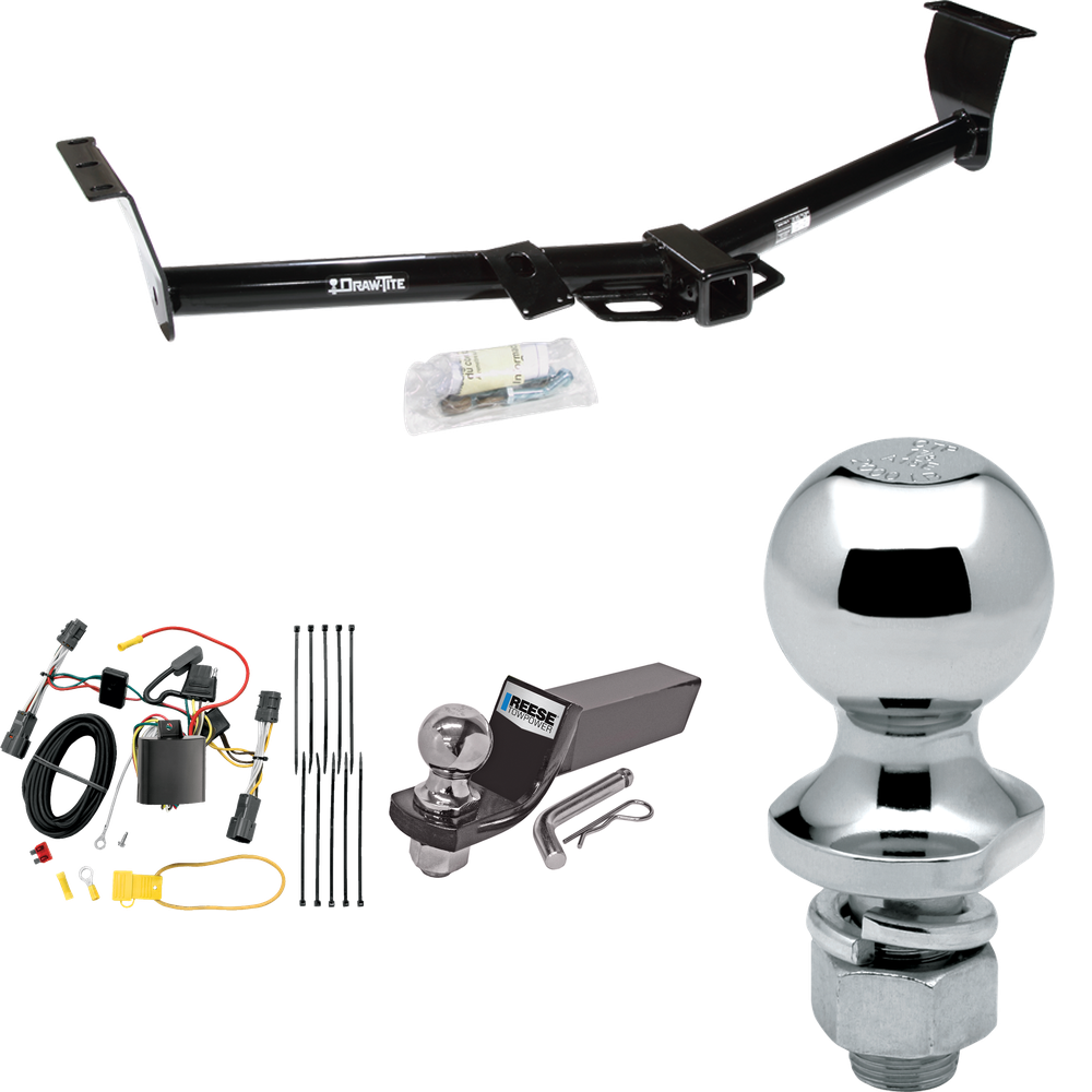 Fits 2007-2009 Hyundai Entourage Trailer Hitch Tow PKG w/ 4-Flat Wiring + Starter Kit Ball Mount w/ 2" Drop & 2" Ball + 1-7/8" Ball By Draw-Tite