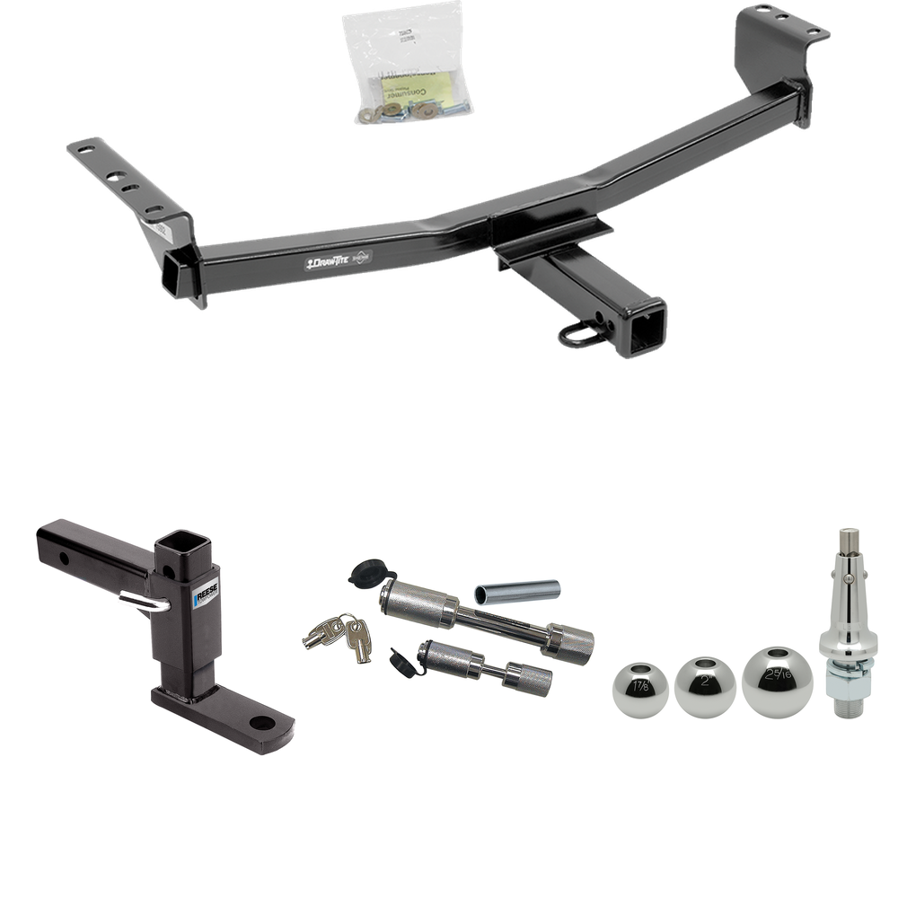 Fits 2014-2020 Nissan Rogue Trailer Hitch Tow PKG w/ Adjustable Drop Rise Ball Mount + Dual Hitch & Copler Locks + Inerchangeable 1-7/8" & 2" & 2-5/16" Balls (Excludes: Sport Models) By Draw-Tite