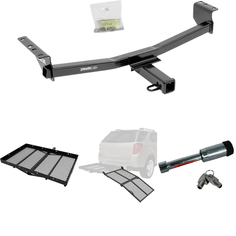 Fits 2008-2013 Nissan Rogue Trailer Hitch Tow PKG w/ Cargo Carrier + Bi-Fold Ramp + Hitch Lock (Excludes: Krom Models) By Draw-Tite