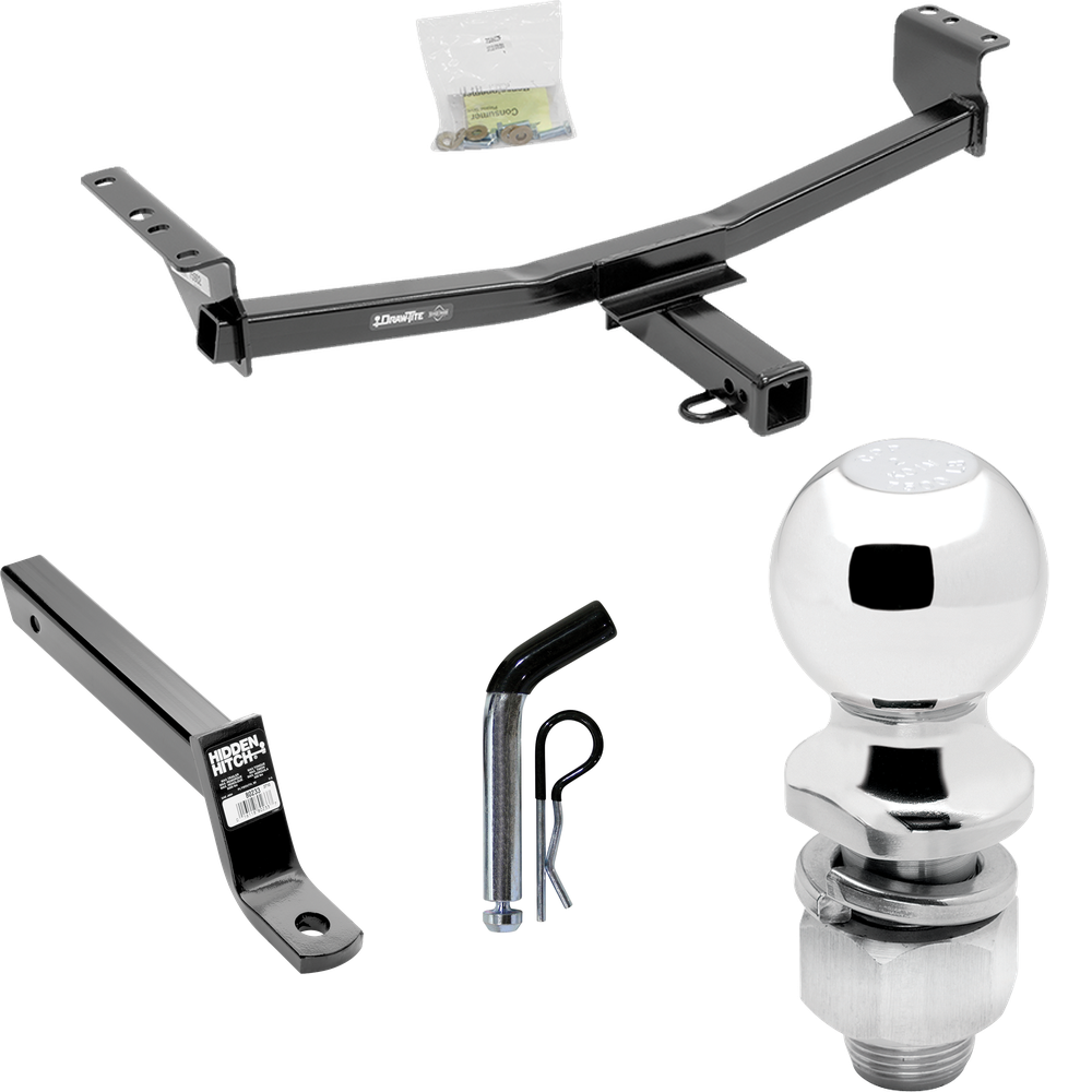 Fits 2014-2014 Nissan Rogue Select Trailer Hitch Tow PKG w/ Extended 16" Long Ball Mount w/ 4" Drop + Pin/Clip + 2" Ball By Draw-Tite