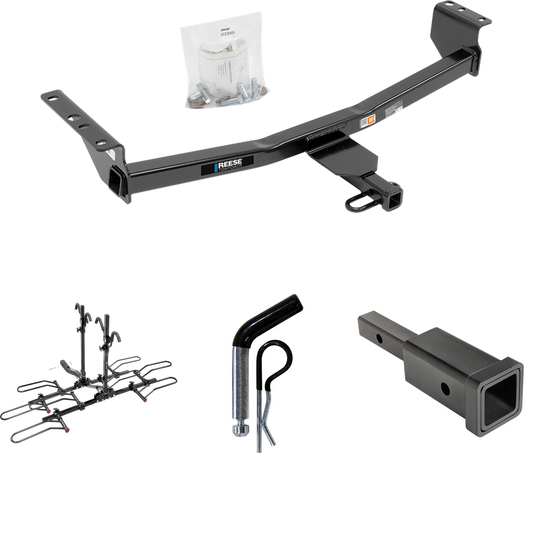 Fits 2008-2013 Nissan Rogue Trailer Hitch Tow PKG w/ Hitch Adapter 1-1/4" to 2" Receiver + 1/2" Pin & Clip + 4 Bike Carrier Platform Rack (Excludes: Krom Models) By Reese Towpower