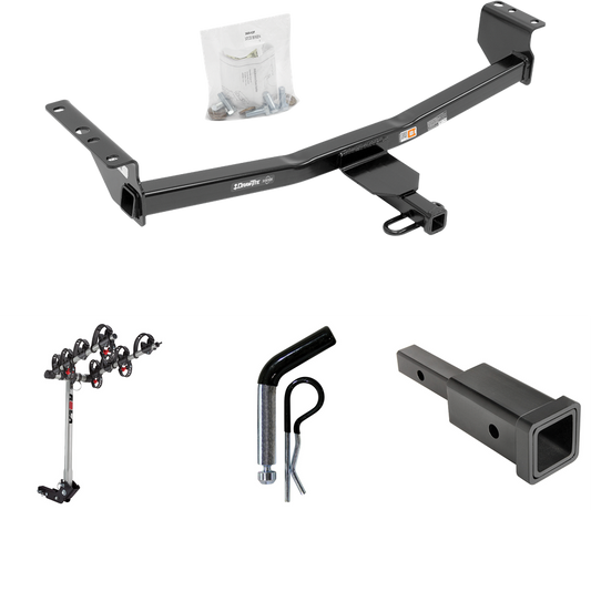 Fits 2014-2020 Nissan Rogue Trailer Hitch Tow PKG w/ Hitch Adapter 1-1/4" to 2" Receiver + 1/2" Pin & Clip + 4 Bike Carrier Rack (Excludes: Sport Models) By Draw-Tite