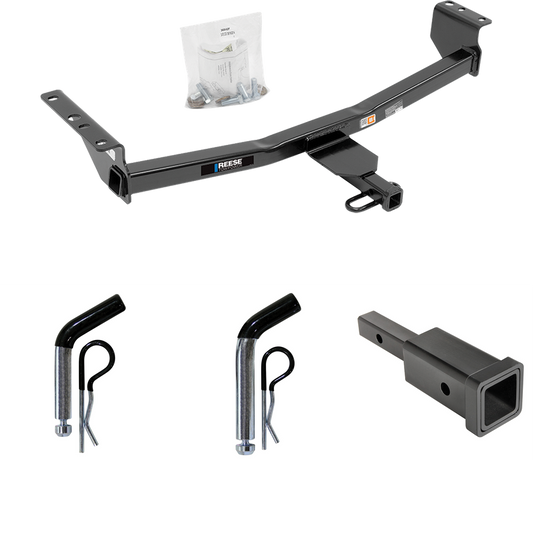 Fits 2008-2013 Nissan Rogue Trailer Hitch Tow PKG w/ Hitch Adapter 1-1/4" to 2" Receiver + 1/2" Pin & Clip + 5/8" Pin & Clip (Excludes: Krom Models) By Reese Towpower