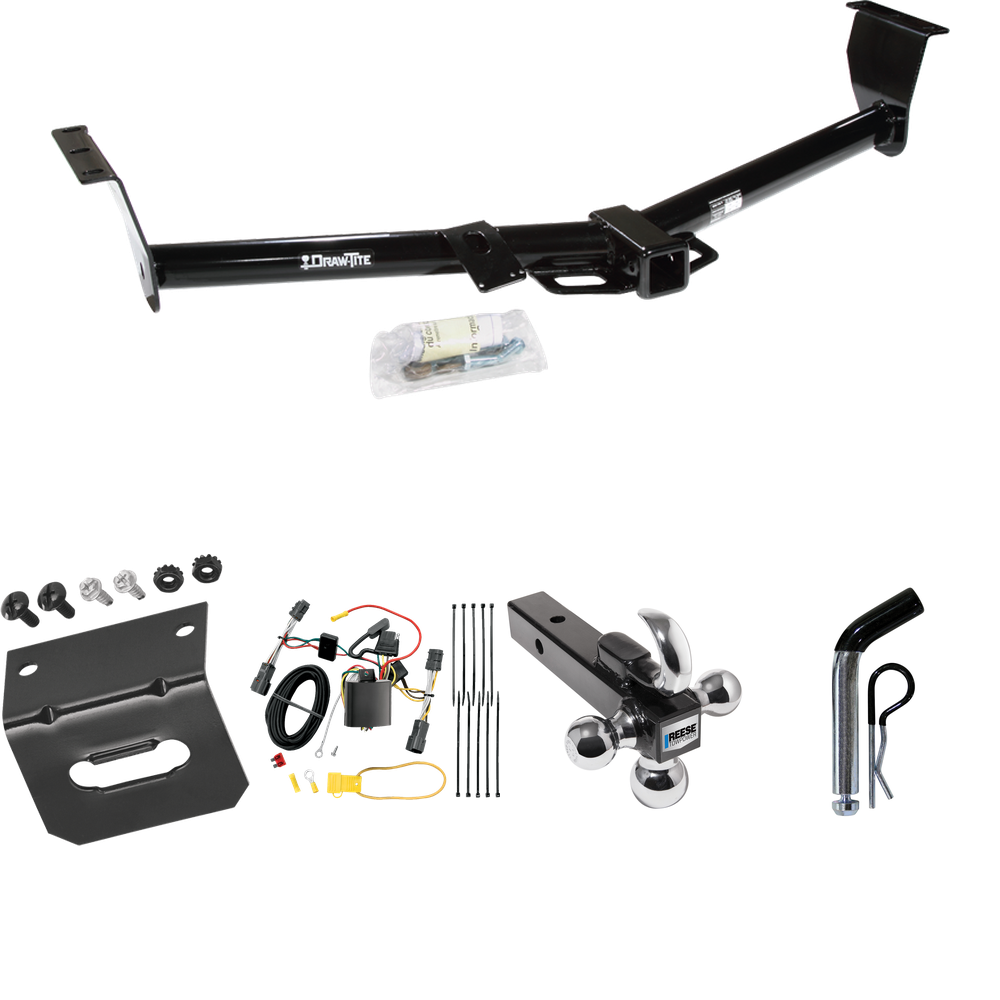 Fits 2006-2014 KIA Sedona Trailer Hitch Tow PKG w/ 4-Flat Wiring Harness + Triple Ball Ball Mount 1-7/8" & 2" & 2-5/16" Trailer Balls w/ Tow Hook + Pin/Clip + Wiring Bracket (For 118.9" Wheelbase Models) By Draw-Tite