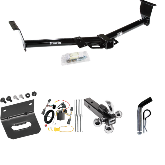 Fits 2006-2014 KIA Sedona Trailer Hitch Tow PKG w/ 4-Flat Wiring Harness + Triple Ball Ball Mount 1-7/8" & 2" & 2-5/16" Trailer Balls w/ Tow Hook + Pin/Clip + Wiring Bracket (For 118.9" Wheelbase Models) By Draw-Tite