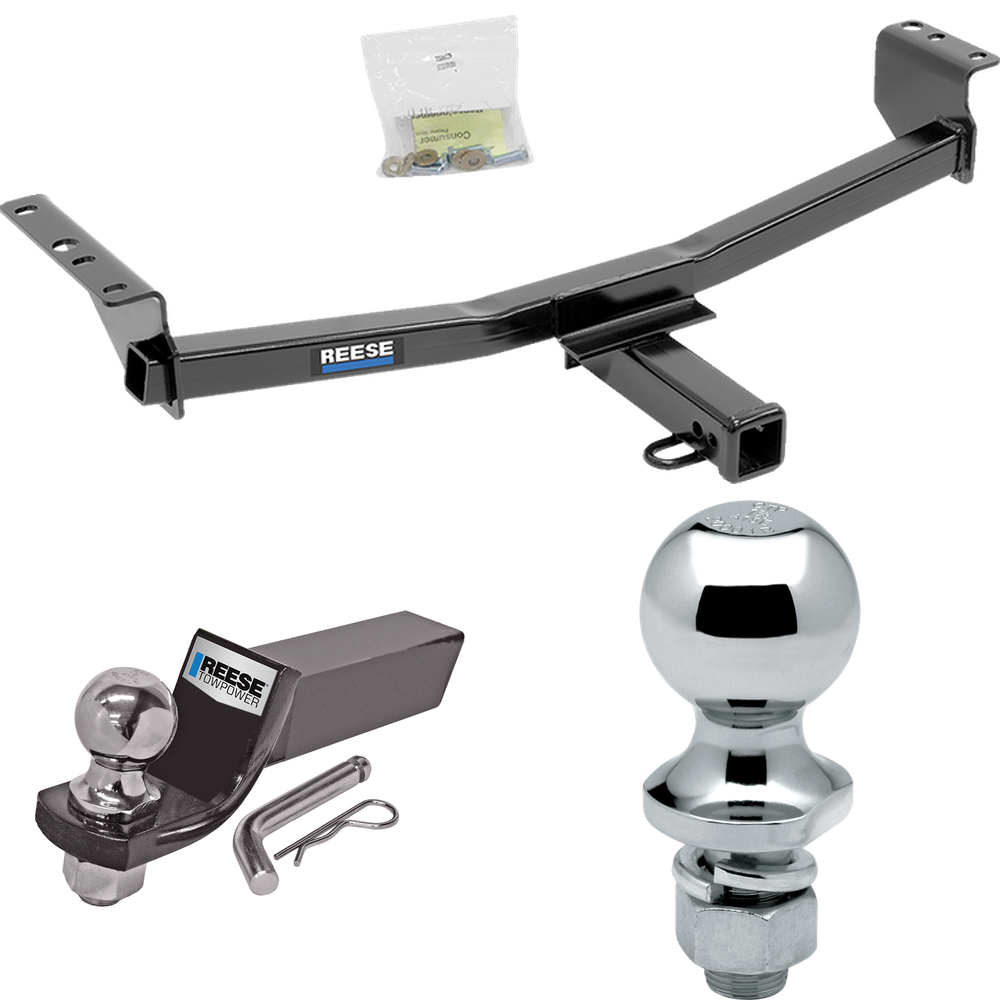 Fits 2008-2013 Nissan Rogue Trailer Hitch Tow PKG w/ Starter Kit Ball Mount w/ 2" Drop & 2" Ball + 1-7/8" Ball (Excludes: Krom Models) By Reese Towpower