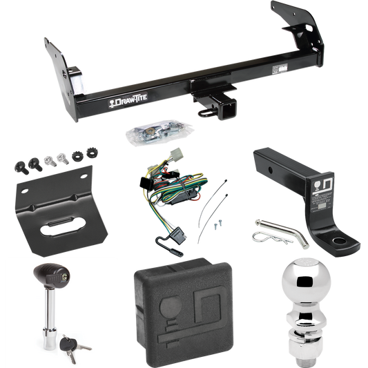 Fits 1995-2004 Toyota Tacoma Trailer Hitch Tow PKG w/ 4-Flat Wiring + Ball Mount w/ 4" Drop + 2-5/16" Ball + Wiring Bracket + Hitch Lock + Hitch Cover (For (App. starts 1995-1/2) Models) By Draw-Tite