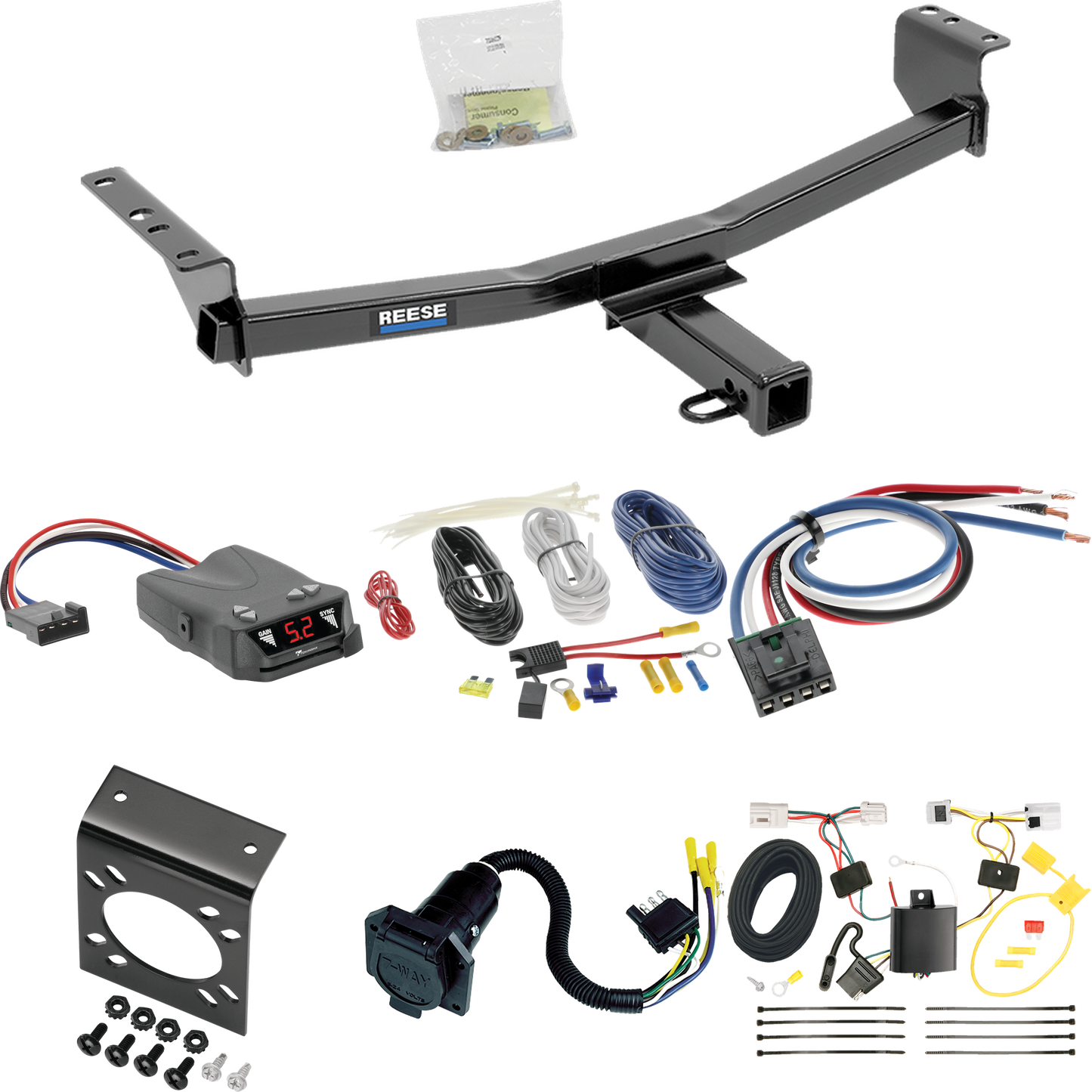 Se adapta al paquete de enganche de remolque Nissan Rogue 2008-2013 con control de freno Tekonsha Brakeman IV + adaptador de cableado BC genérico + cableado RV de 7 vías (excluye: modelos Krom) de Reese Towpower