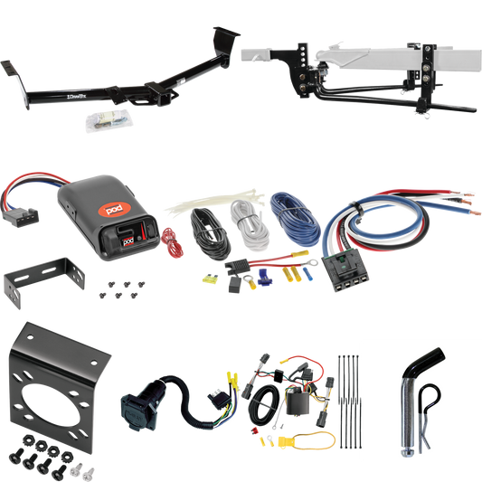 Fits 2007-2009 Hyundai Entourage Trailer Hitch Tow PKG w/ 6K Round Bar Weight Distribution Hitch w/ 2-5/16" Ball + Pin/Clip + Pro Series POD Brake Control + Generic BC Wiring Adapter + 7-Way RV Wiring By Draw-Tite