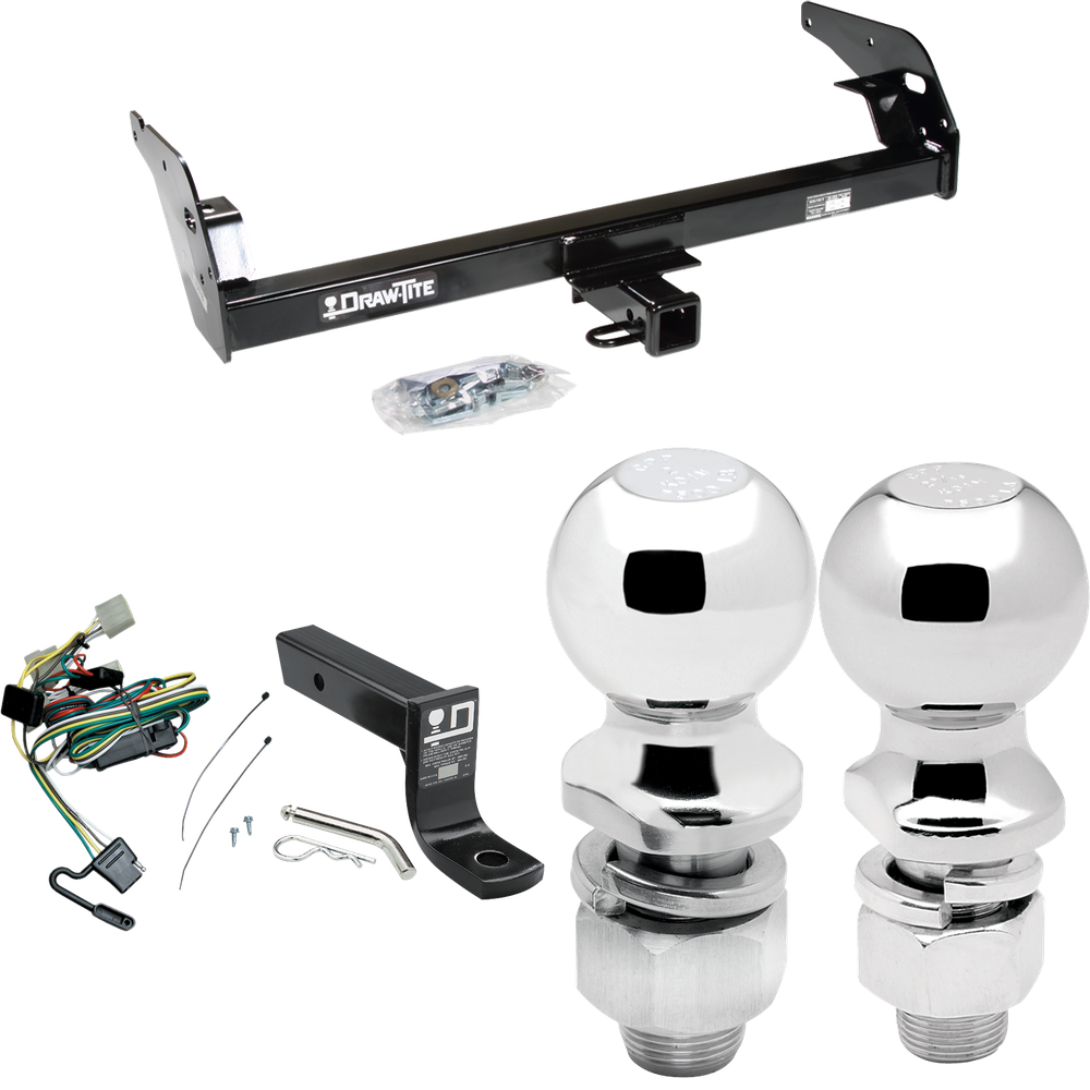 Fits 1995-2004 Toyota Tacoma Trailer Hitch Tow PKG w/ 4-Flat Wiring + Ball Mount w/ 4" Drop + 2" Ball + 2-5/16" Ball (For (App. starts 1995-1/2) Models) By Draw-Tite