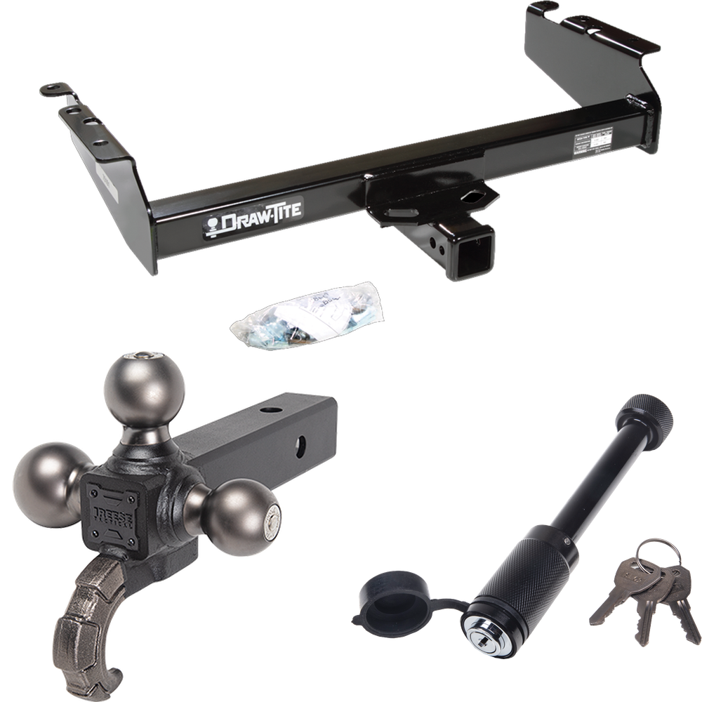 Fits 1994-1994 Dodge Ram 1500 Trailer Hitch Tow PKG + Triple Ball Tactical Ball Mount 1-7/8" & 2" & 2-5/16" Balls w/ Tow Hook + Tactical Dogbone Lock By Draw-Tite