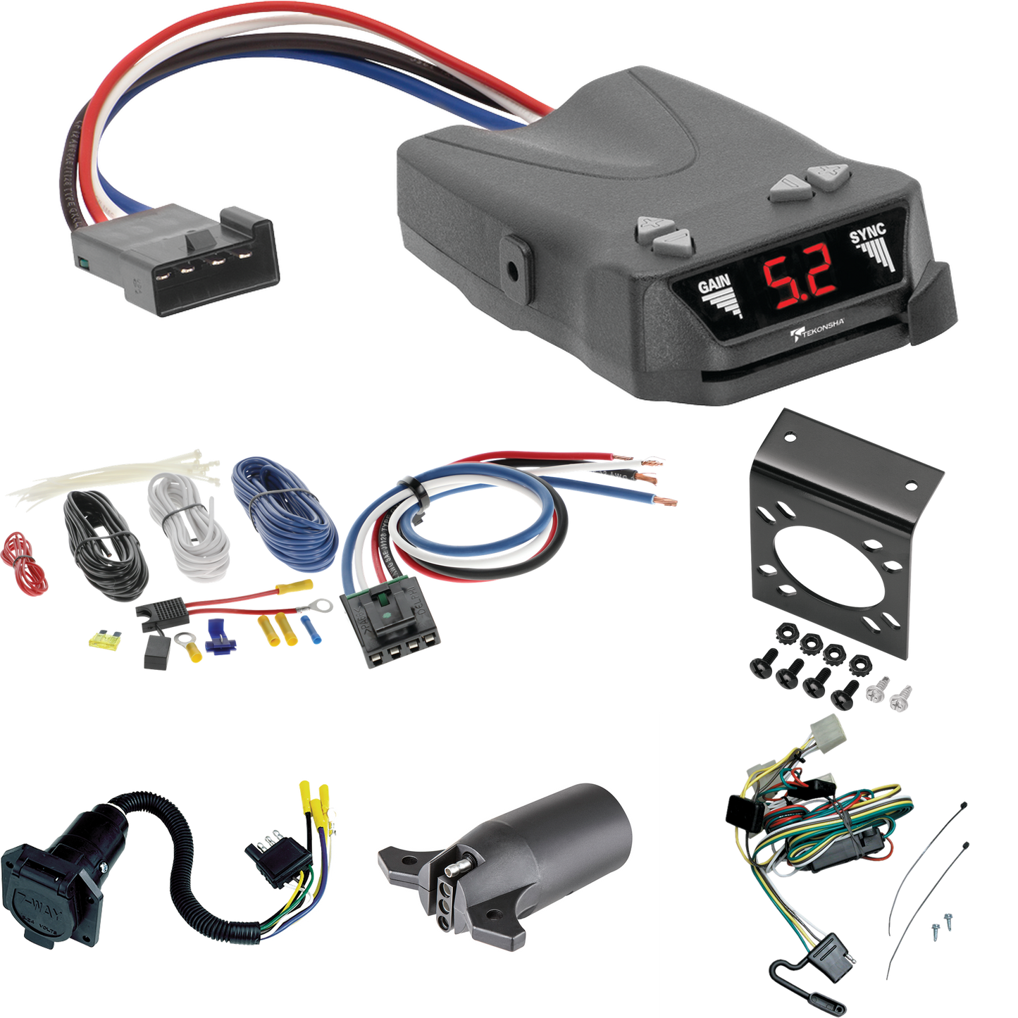 Compatible con cableado de 7 vías Toyota Tacoma RV 1995-2004 + control de freno Tekonsha Brakeman IV + adaptador de cableado BC genérico + adaptador de 7 vías a 4 vías (para modelos (aplicación comienza 1995-1/2)) por Tekonsha