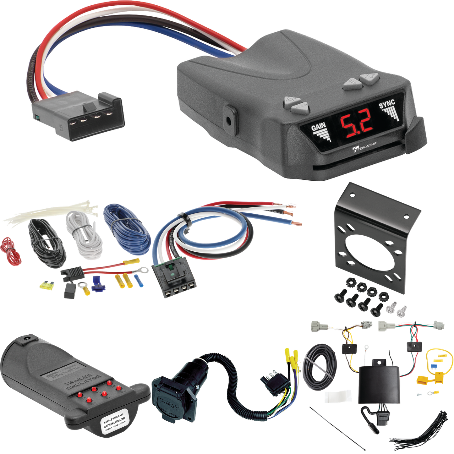 Se adapta al cableado de RV de 7 vías Nissan Rogue 2021-2023 + control de frenos Tekonsha Brakeman IV + adaptador de cableado BC genérico + probador de 7 vías y emulador de remolque de Tekonsha