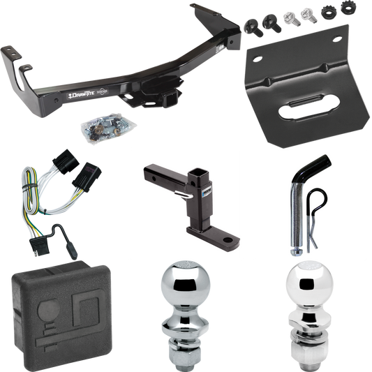 Fits 2001-2003 Dodge Ram 1500 Van Trailer Hitch Tow PKG w/ 4-Flat Wiring + Adjustable Drop Rise Ball Mount + Pin/Clip + 2" Ball + 1-7/8" Ball + Wiring Bracket + Hitch Cover (Excludes: w/Factory Step Bumper Models) By Draw-Tite