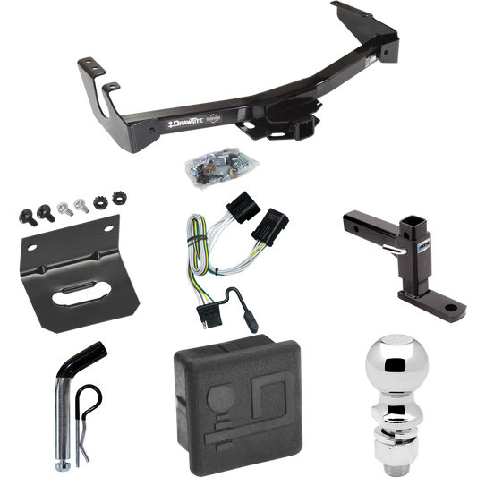 Fits 2001-2003 Dodge Ram 1500 Van Trailer Hitch Tow PKG w/ 4-Flat Wiring + Adjustable Drop Rise Ball Mount + Pin/Clip + 2-5/16" Ball + Wiring Bracket + Hitch Cover (Excludes: w/Factory Step Bumper Models) By Draw-Tite