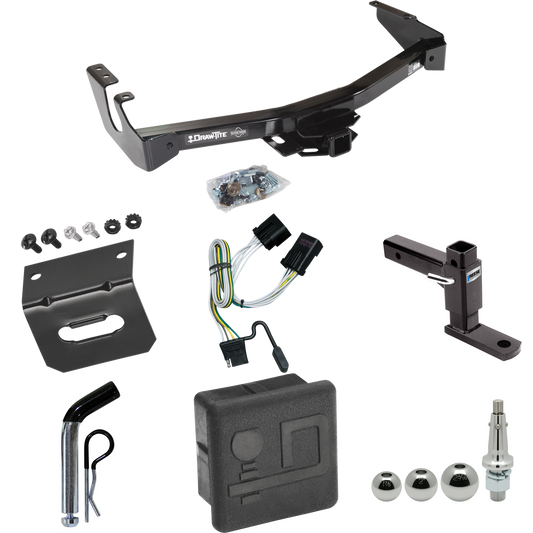 Fits 2001-2003 Dodge Ram 2500 Van Trailer Hitch Tow PKG w/ 4-Flat Wiring + Adjustable Drop Rise Ball Mount + Pin/Clip + Inerchangeable 1-7/8" & 2" & 2-5/16" Balls + Wiring Bracket + Hitch Cover (Excludes: w/Factory Step Bumper Models) By Draw-Tite