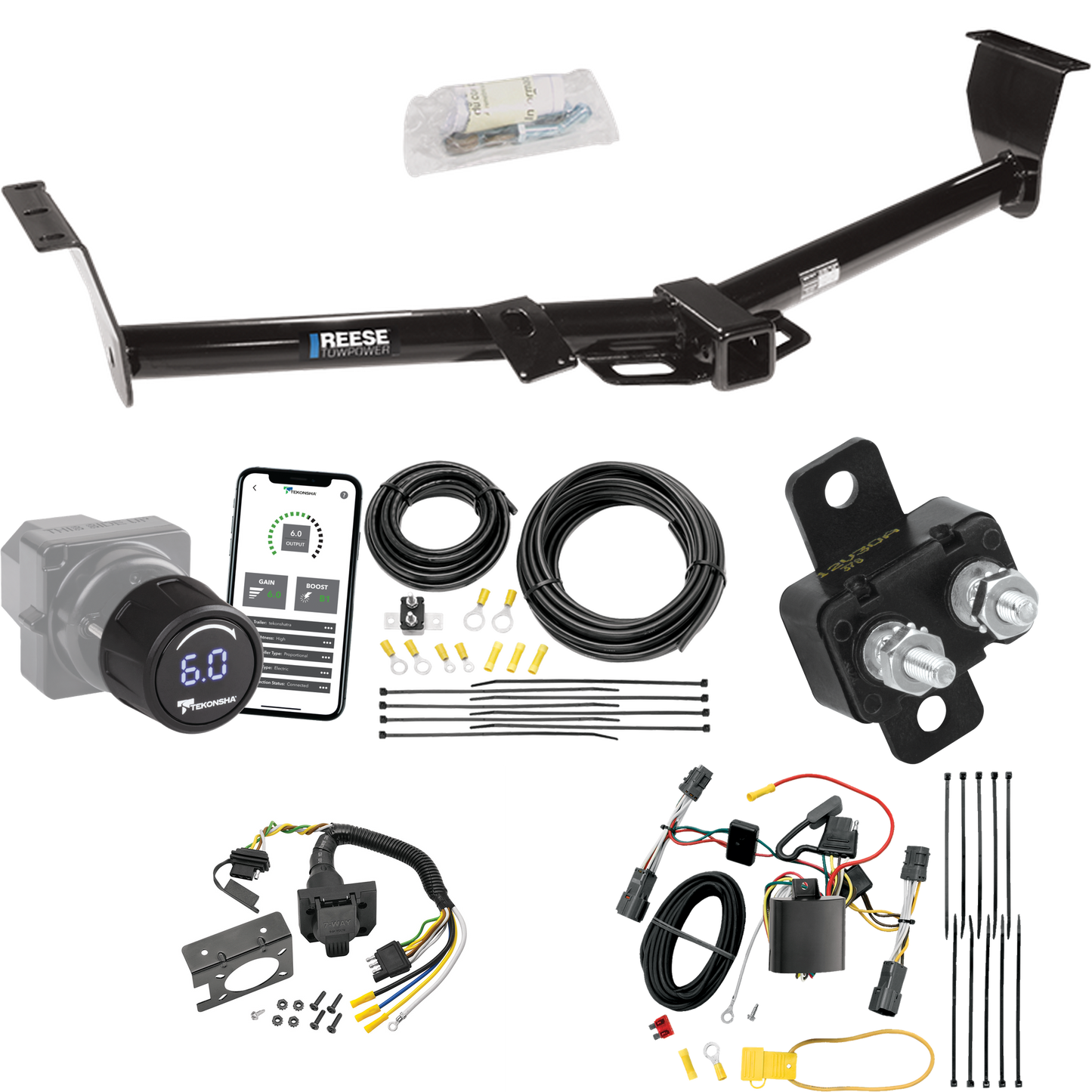 Fits 2007-2009 Hyundai Entourage Trailer Hitch Tow PKG w/ Tekonsha Prodigy iD Bluetooth Wireless Brake Control + 7-Way RV Wiring By Reese Towpower