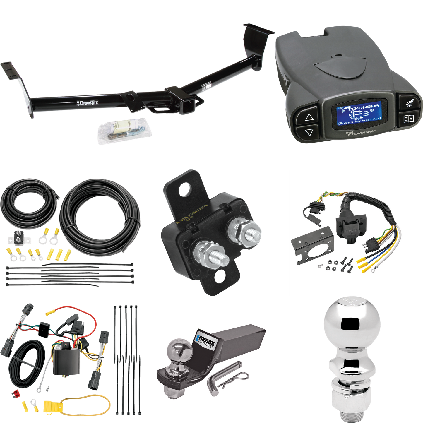 Se adapta al paquete de enganche de remolque KIA Sedona 2006-2012 con control de freno Tekonsha Prodigy P3 + cableado RV de 7 vías + soporte de bola y caída de 2" y 2-5/16" (para modelos de distancia entre ejes de 118,9") de Draw-Tite