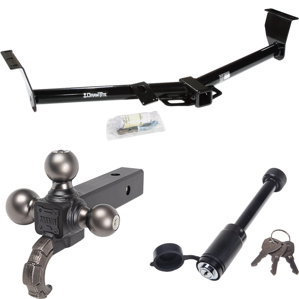 Fits 2014-2014 KIA Sedona Trailer Hitch Tow PKG + Triple Ball Tactical Ball Mount 1-7/8" & 2" & 2-5/16" Balls w/ Tow Hook + Tactical Dogbone Lock (For 118.9" Wheelbase Models) By Draw-Tite