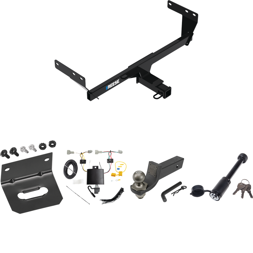 Fits 2021-2023 Nissan Rogue Trailer Hitch Tow PKG w/ 4-Flat Wiring + Interlock Tactical Starter Kit w/ 2" Drop & 2" Ball + Tactical Dogbone Lock + Wiring Bracket By Reese Towpower