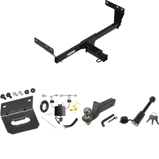 Se adapta al paquete de enganche de remolque Nissan Rogue 2021-2023 con cableado de 4 planos + kit de inicio táctico de enclavamiento con caída de 2" y bola de 2" + bloqueo táctico de hueso de perro + soporte de cableado de Reese Towpower