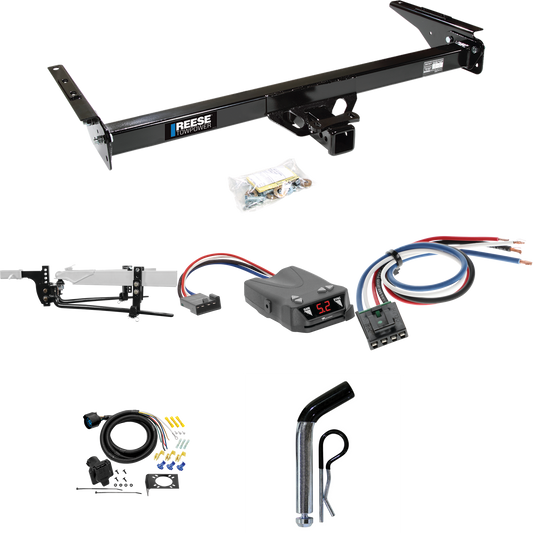 Fits 1993-1998 Toyota T100 Trailer Hitch Tow PKG w/ 8K Round Bar Weight Distribution Hitch w/ 2-5/16" Ball + Pin/Clip + Tekonsha Brakeman IV Brake Control + Generic BC Wiring Adapter + 7-Way RV Wiring By Reese Towpower