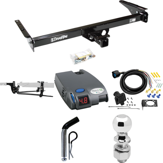 Fits 1993-1998 Toyota T100 Trailer Hitch Tow PKG w/ 8K Round Bar Weight Distribution Hitch w/ 2-5/16" Ball + 2" Ball + Pin/Clip + Tekonsha Primus IQ Brake Control + 7-Way RV Wiring By Draw-Tite