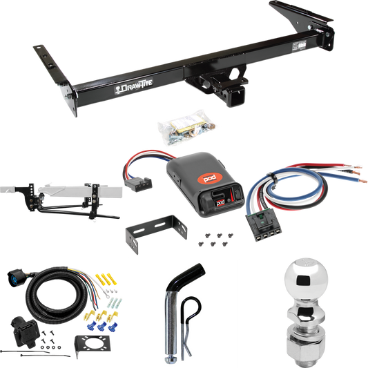 Fits 1993-1998 Toyota T100 Trailer Hitch Tow PKG w/ 8K Round Bar Weight Distribution Hitch w/ 2-5/16" Ball + 2" Ball + Pin/Clip + Pro Series POD Brake Control + Generic BC Wiring Adapter + 7-Way RV Wiring By Draw-Tite