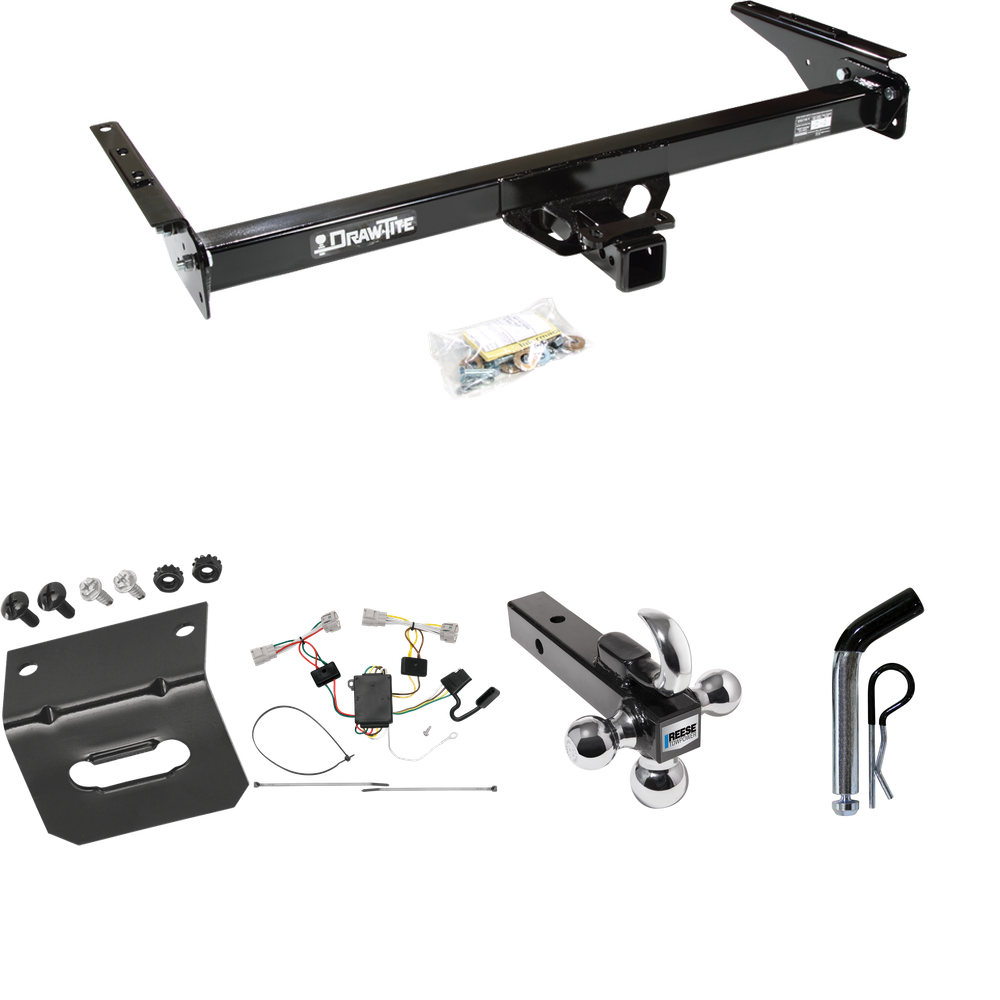 Fits 1993-1998 Toyota T100 Trailer Hitch Tow PKG w/ 4-Flat Wiring Harness + Triple Ball Ball Mount 1-7/8" & 2" & 2-5/16" Trailer Balls w/ Tow Hook + Pin/Clip + Wiring Bracket By Draw-Tite