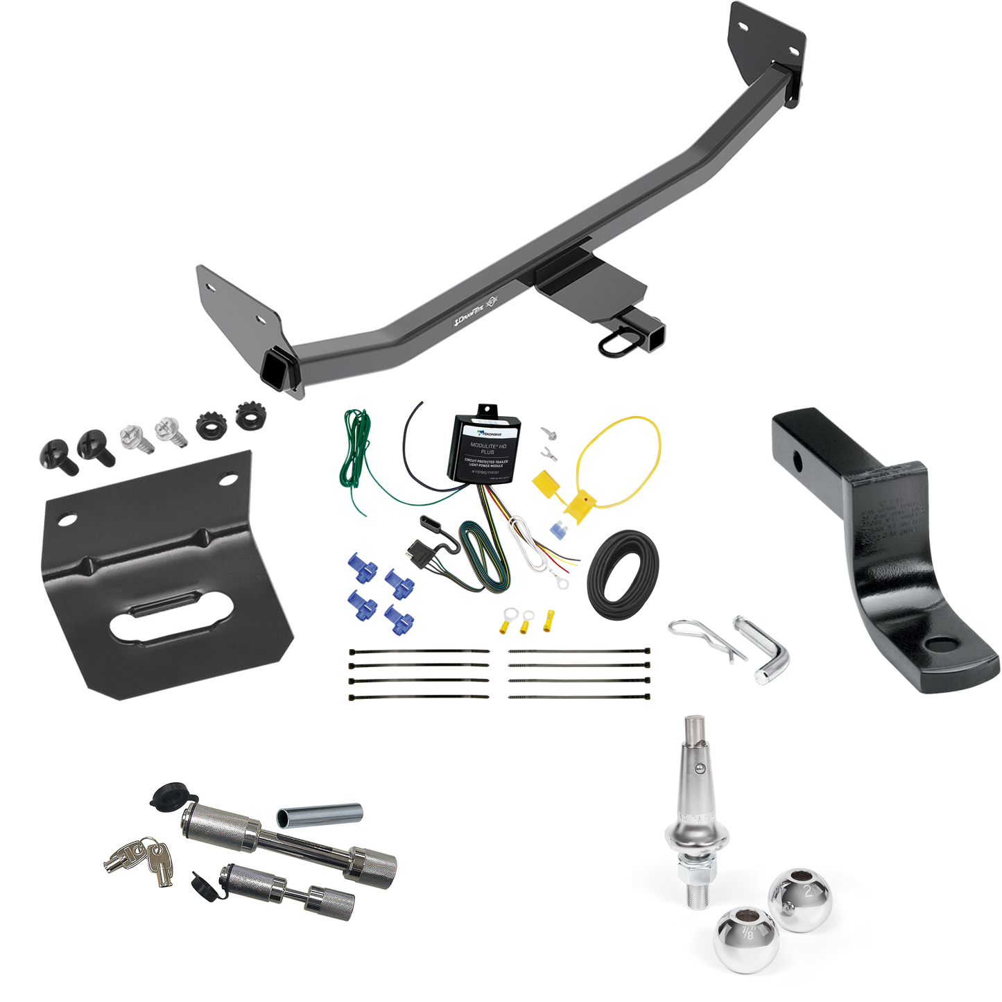 Fits 2017-2023 Hyundai Ioniq Trailer Hitch Tow PKG w/ 4-Flat Wiring Harness + Draw-Bar + Interchangeable 1-7/8" & 2" Balls + Wiring Bracket + Dual Hitch & Coupler Locks (For Hybrid Models) By Draw-Tite