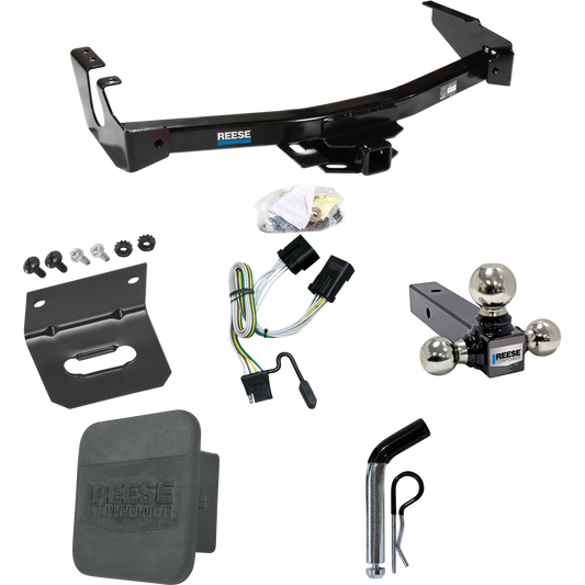 Fits 2001-2003 Dodge Ram 3500 Van Trailer Hitch Tow PKG w/ 4-Flat Wiring + Triple Ball Ball Mount 1-7/8" & 2" & 2-5/16" Trailer Balls + Pin/Clip + Wiring Bracket + Hitch Cover (Excludes: w/Factory Step Bumper Models) By Reese Towpower