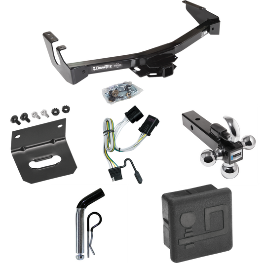 Fits 2001-2003 Dodge Ram 2500 Van Trailer Hitch Tow PKG w/ 4-Flat Wiring + Triple Ball Ball Mount 1-7/8" & 2" & 2-5/16" Trailer Balls w/ Tow Hook + Pin/Clip + Wiring Bracket + Hitch Cover (Excludes: w/Factory Step Bumper Models) By Draw-Tite