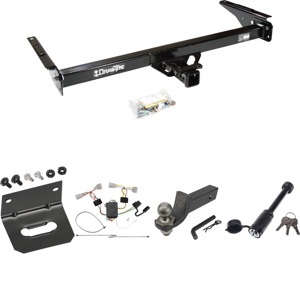 Fits 1993-1998 Toyota T100 Trailer Hitch Tow PKG w/ 4-Flat Wiring + Interlock Tactical Starter Kit w/ 2" Drop & 2" Ball + Tactical Dogbone Lock + Wiring Bracket By Draw-Tite